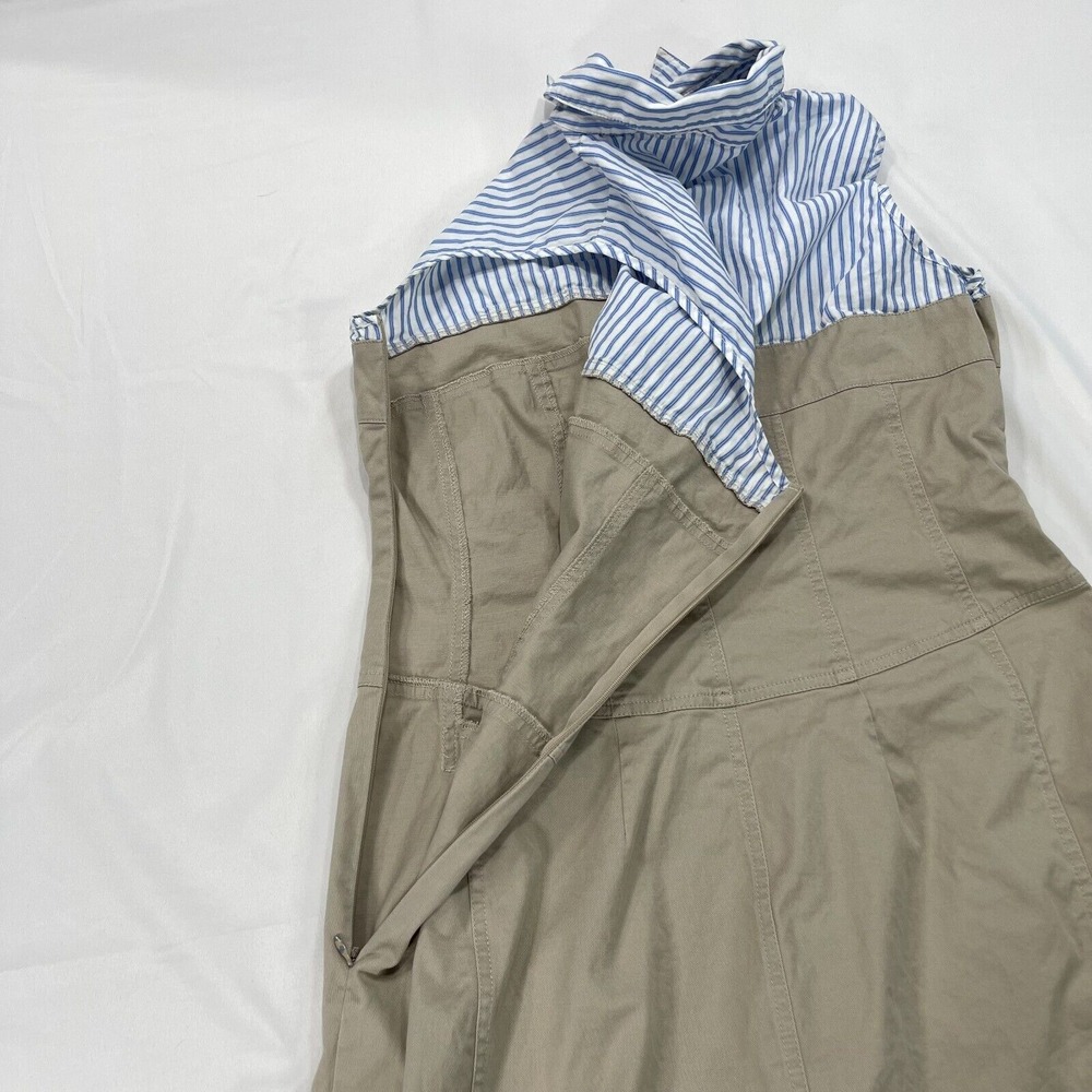 Jean Paul Berlin Sleeveless Khaki‎ Midi Dress Womens 10 Blue White Striped Top - Picture 3 of 14